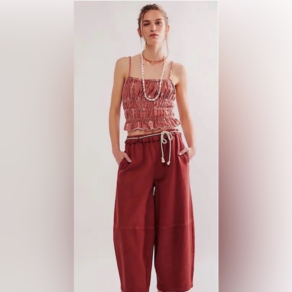 NWT We The Free Smocked Striped Spaghetti Tank in Rust